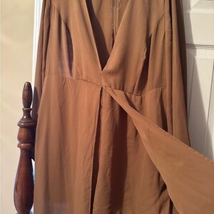 Elegant Brown Long Sleeve Short Romper